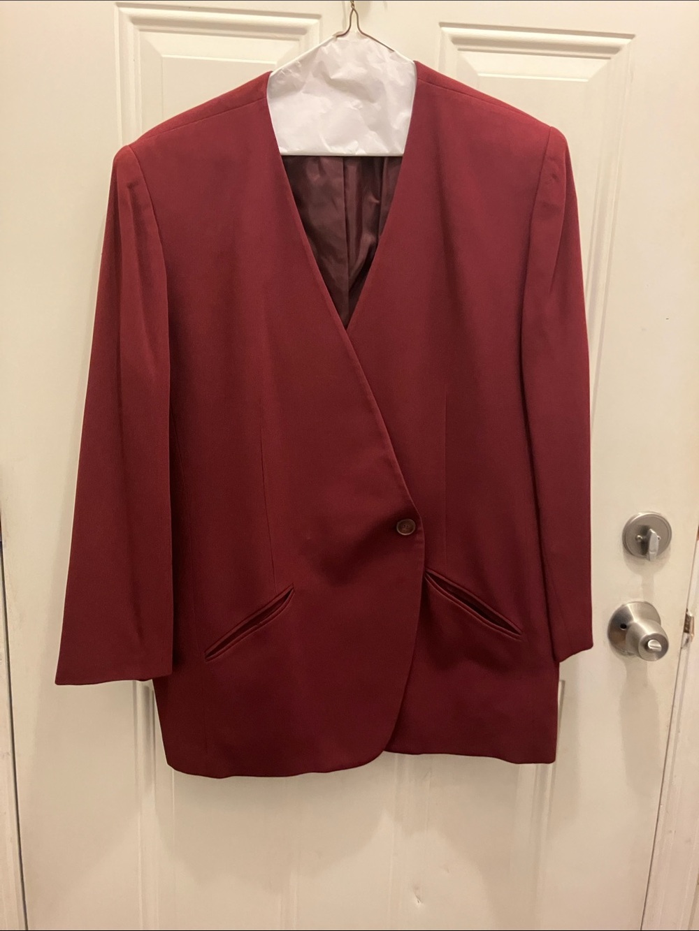Women’s Single-Button Tailored Blazer Jacket - Deep Wine Red